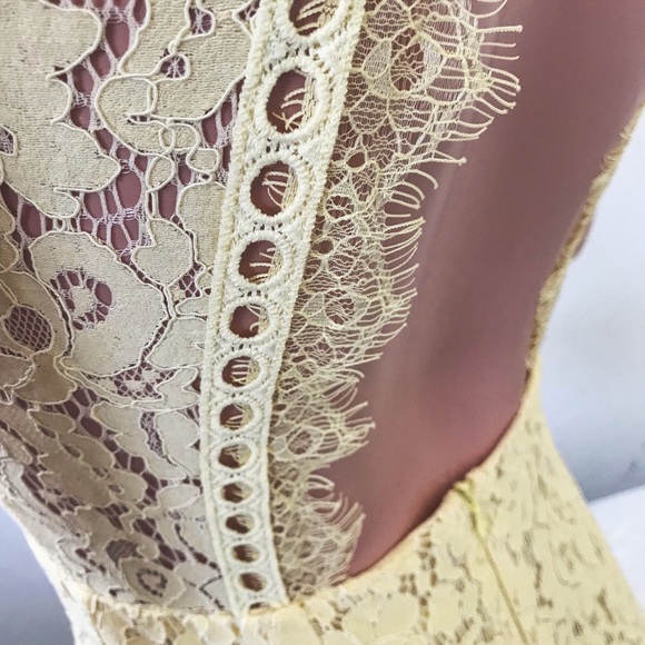 Yellow Eyelet Lace Backless Cutout Cocktail Dress - Picture 7 of 8